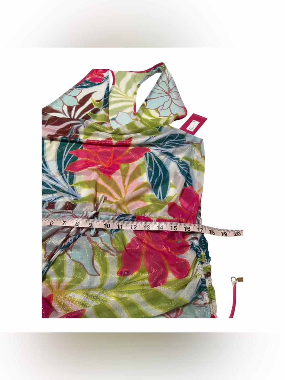 NWT Vince Camuto Swim Size M Racer Back Cover Up Dress Ruched Side Floral Palm - Picture 11 of 13